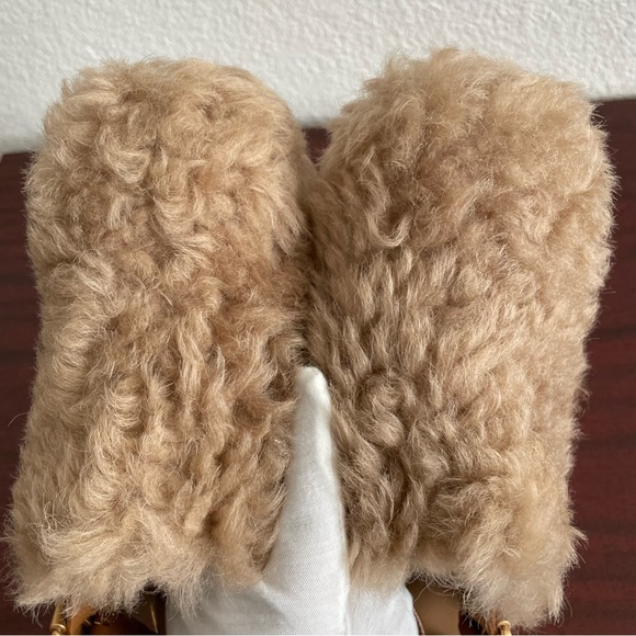 NWOT Chloe Camille Wedge Mules Fur Cork Leather Beige Sandals Shoes - Picture 7 of 13